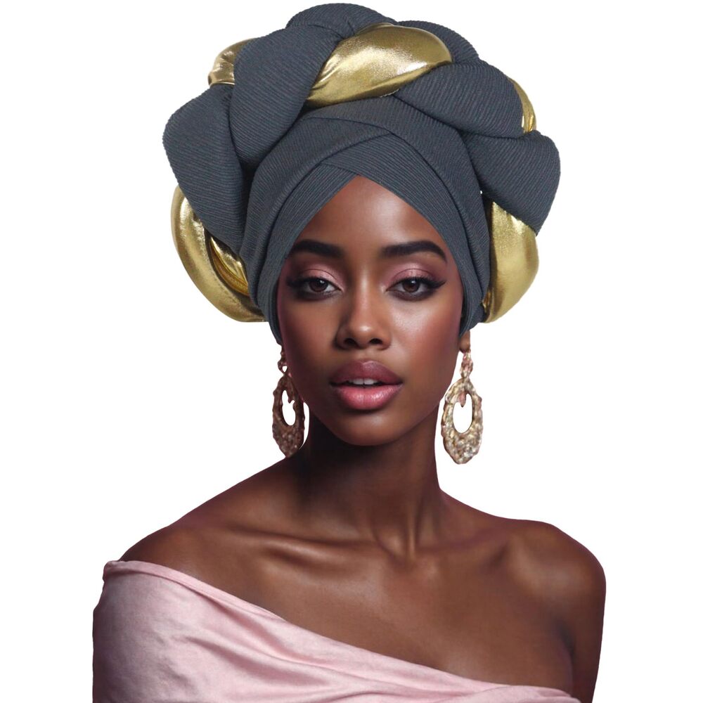 5463 African Turban Head Wrap Braid Beanie Cap Headwear Crystals Twisted